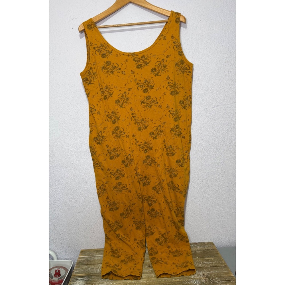 VTG Ann Taylor Jumpsuit Mustard Yellow Floral Cottagecore Sleeveless Plus Size 3